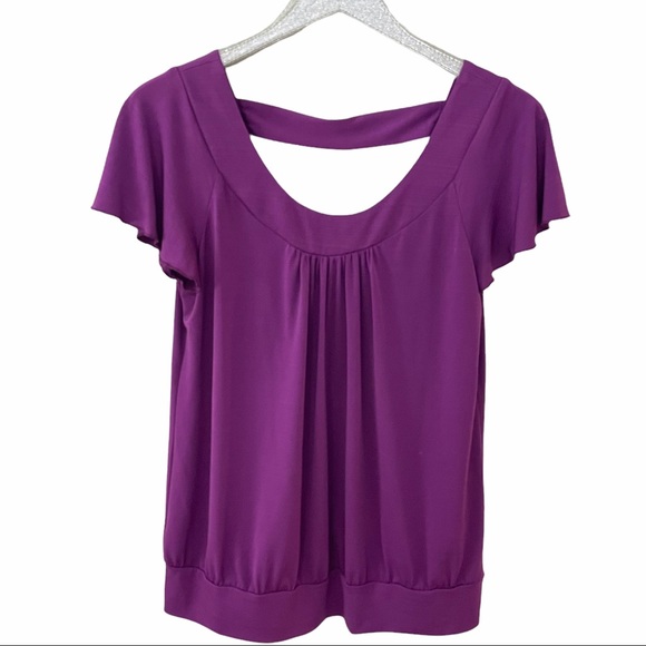 I.N. Studio Magenta Purple Short Sleeve Blouse with Cutout Back - Picture 1 of 7